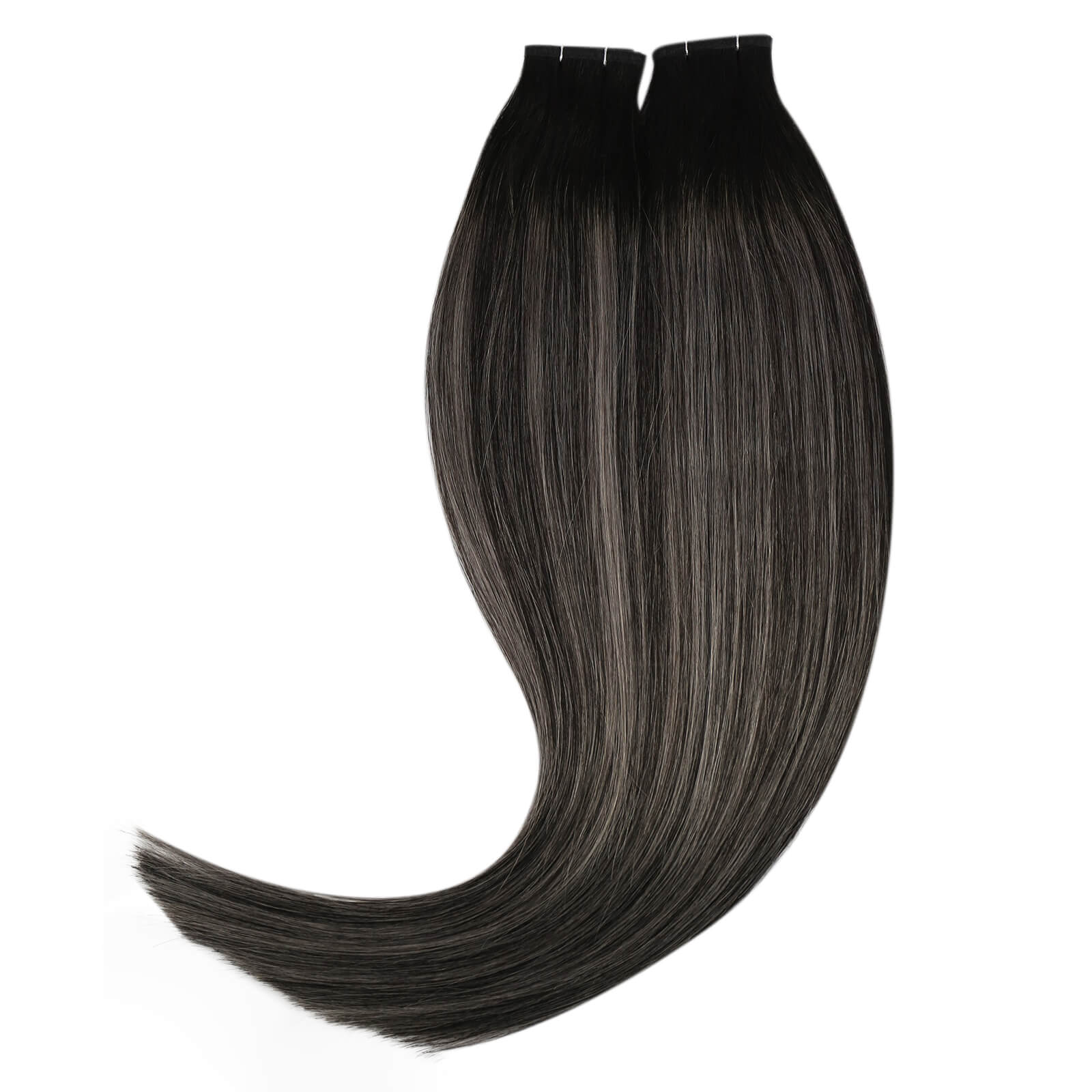 virgin human hair extensions black with silver flat silk weft