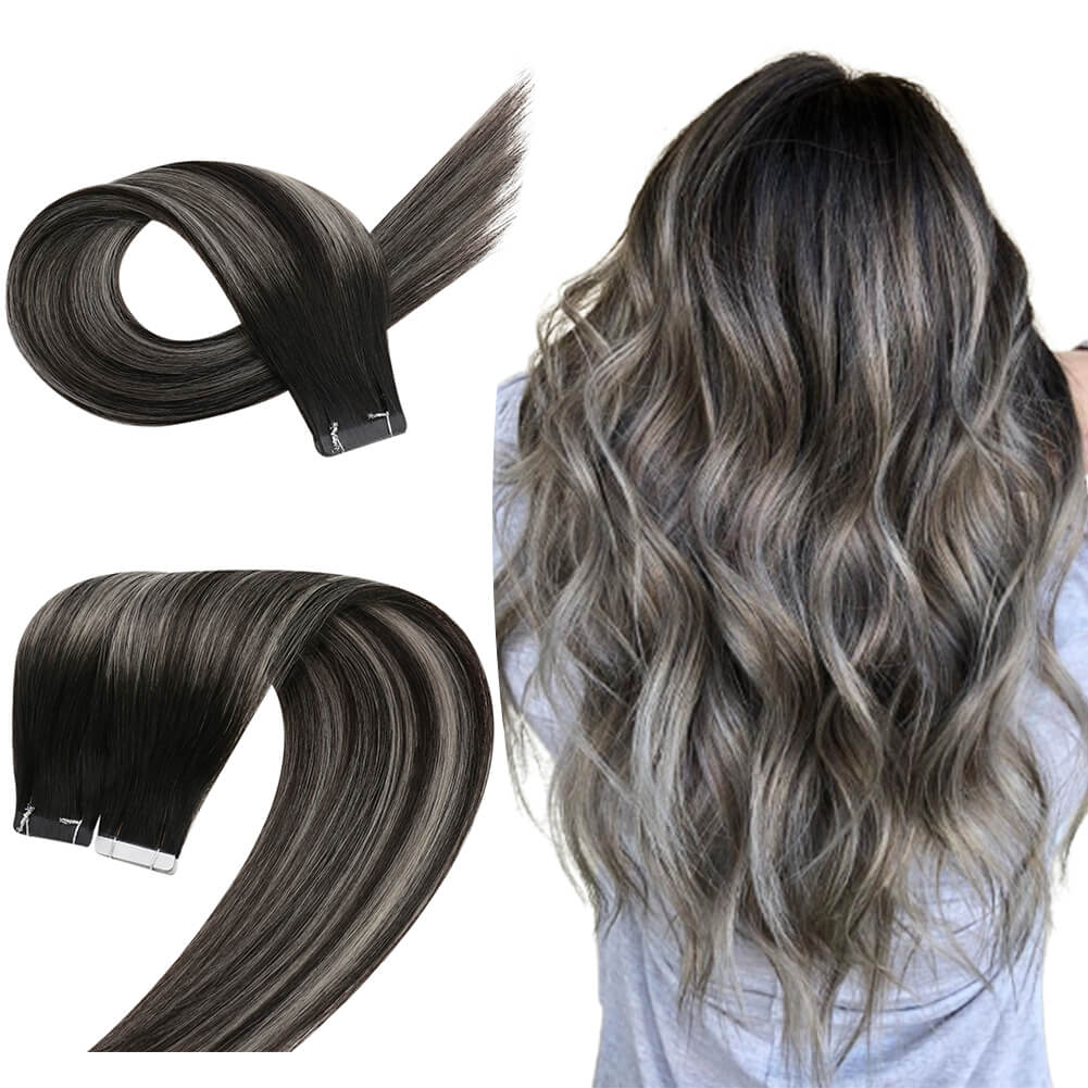 [Virgin+] Balayage Virgin Tape in Hair Extensions For Black Hair 1B/Silver/1B
