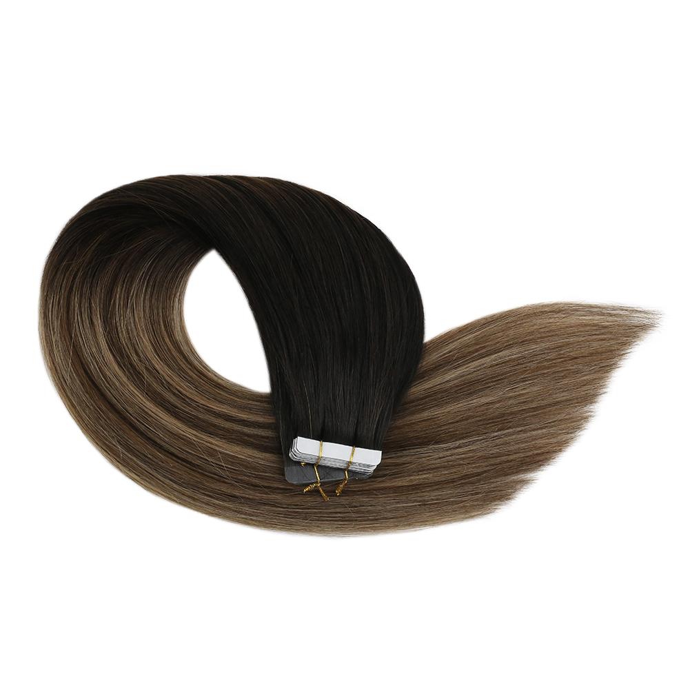 human hair tape in extensions brown
