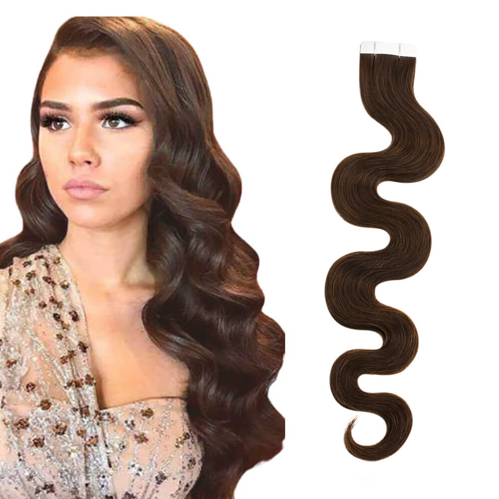 Invisible Seamless Injection Tape Hair Extensions Body Wave Brown