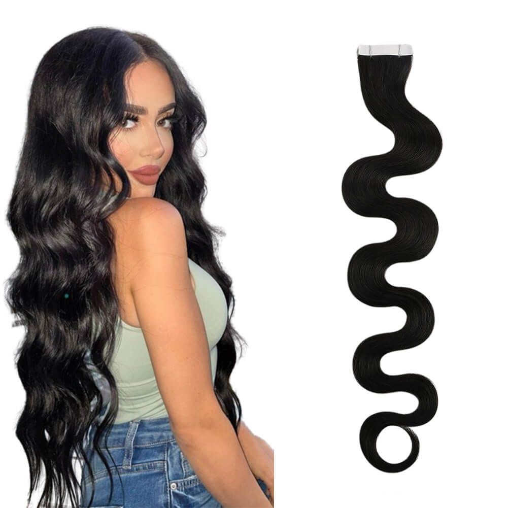 curly extensions tape in off black