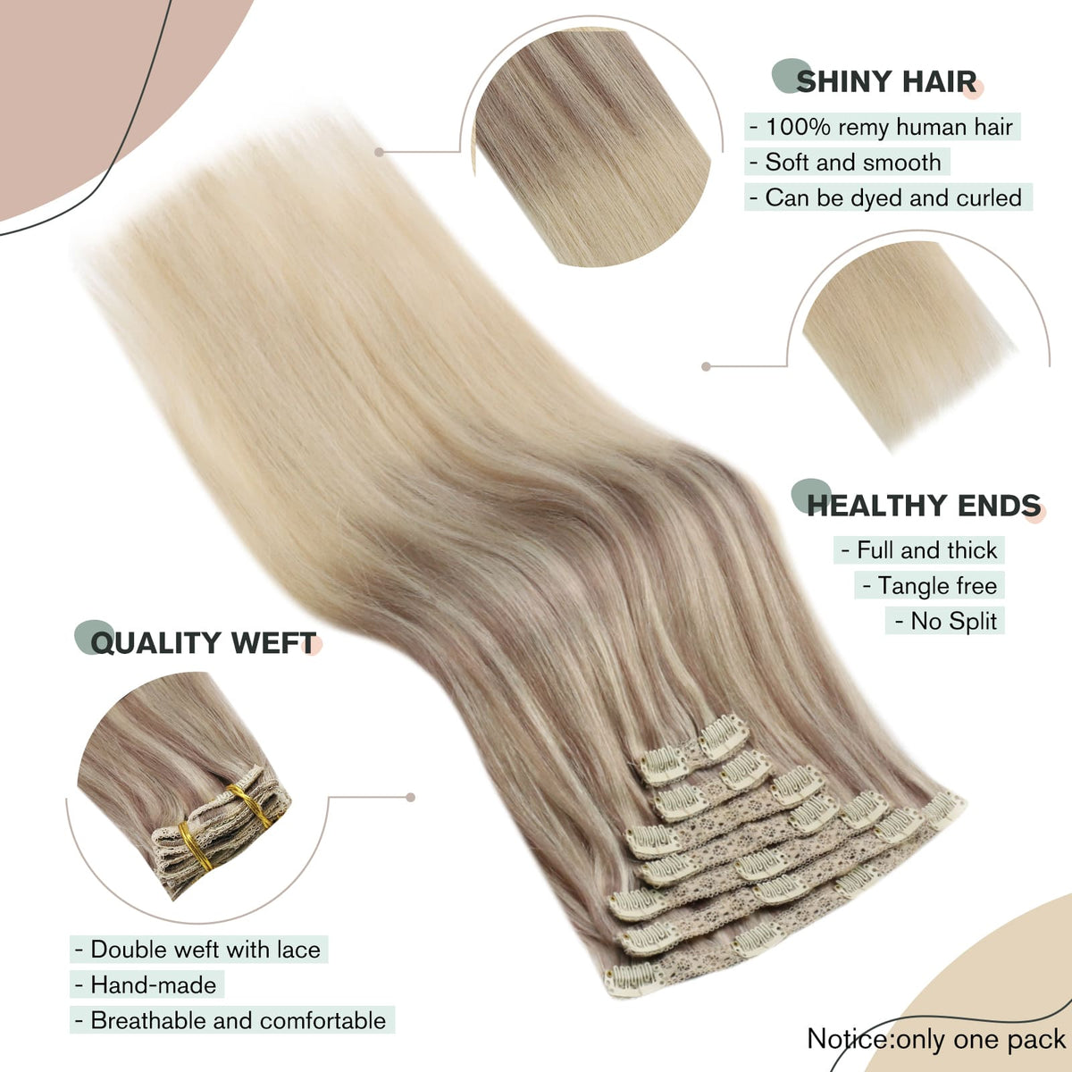 Clip in Hair Extensions Balayage Ash Blonde Mix with Two Tones Blonde-UgeatHair