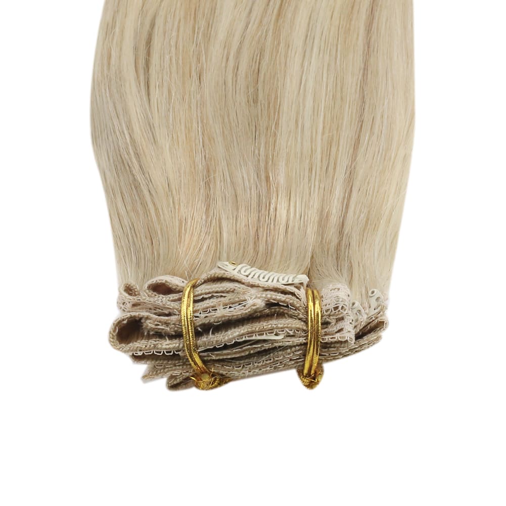 Piano Color Golden Blonde with Blonde Clip in Human Hair Extension Double Weft Hair