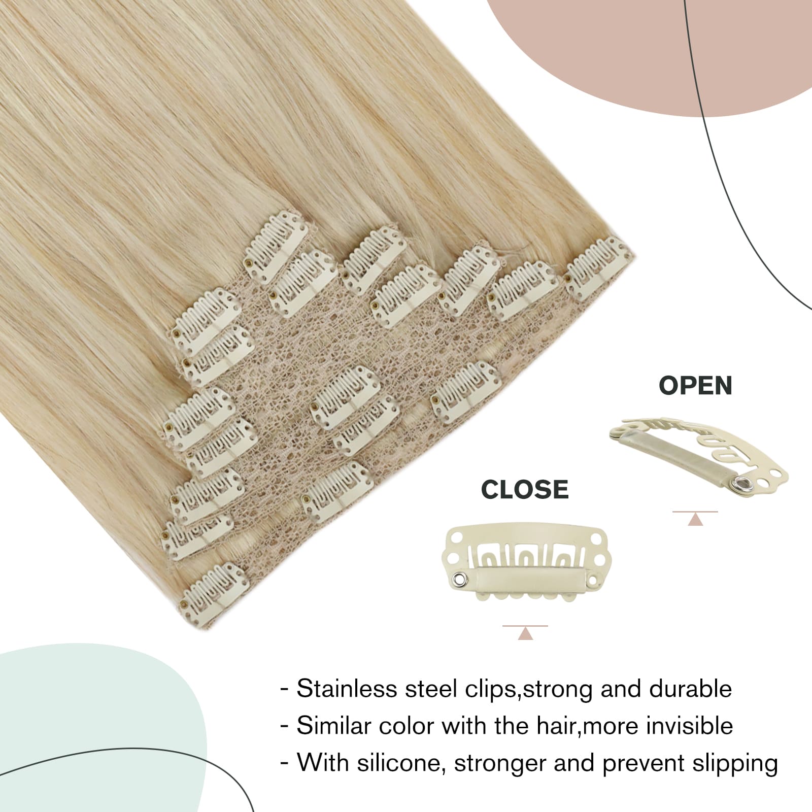 Clip in Human Hair Extensions Golden Blonde Full Head Hair Extensions #16/22