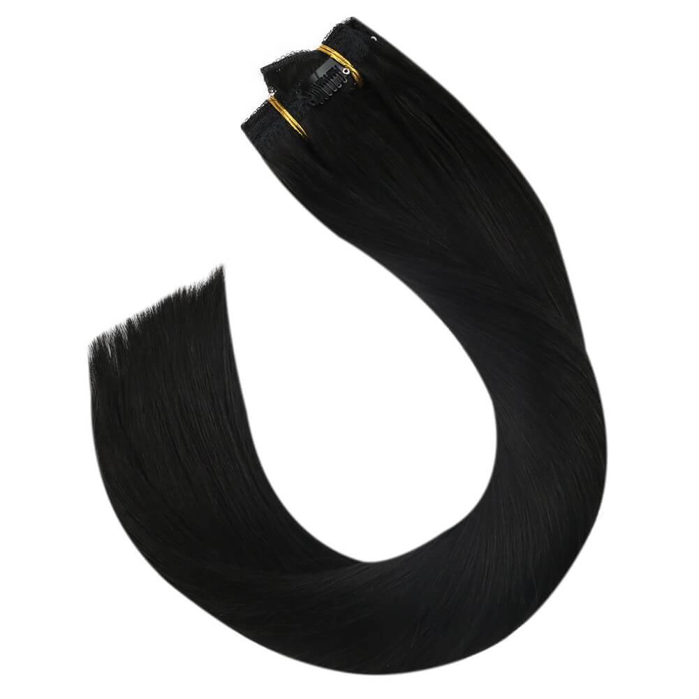 Clip in Hair Extensions Black Skin Weft Clip in