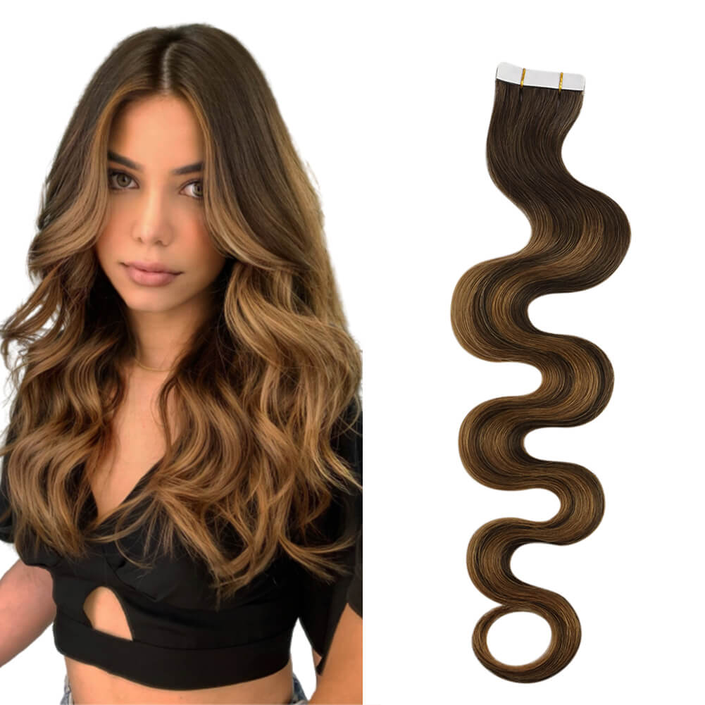 Beach Wavy Injection Tape in Hair Extensions Balayage Ombre Color DU