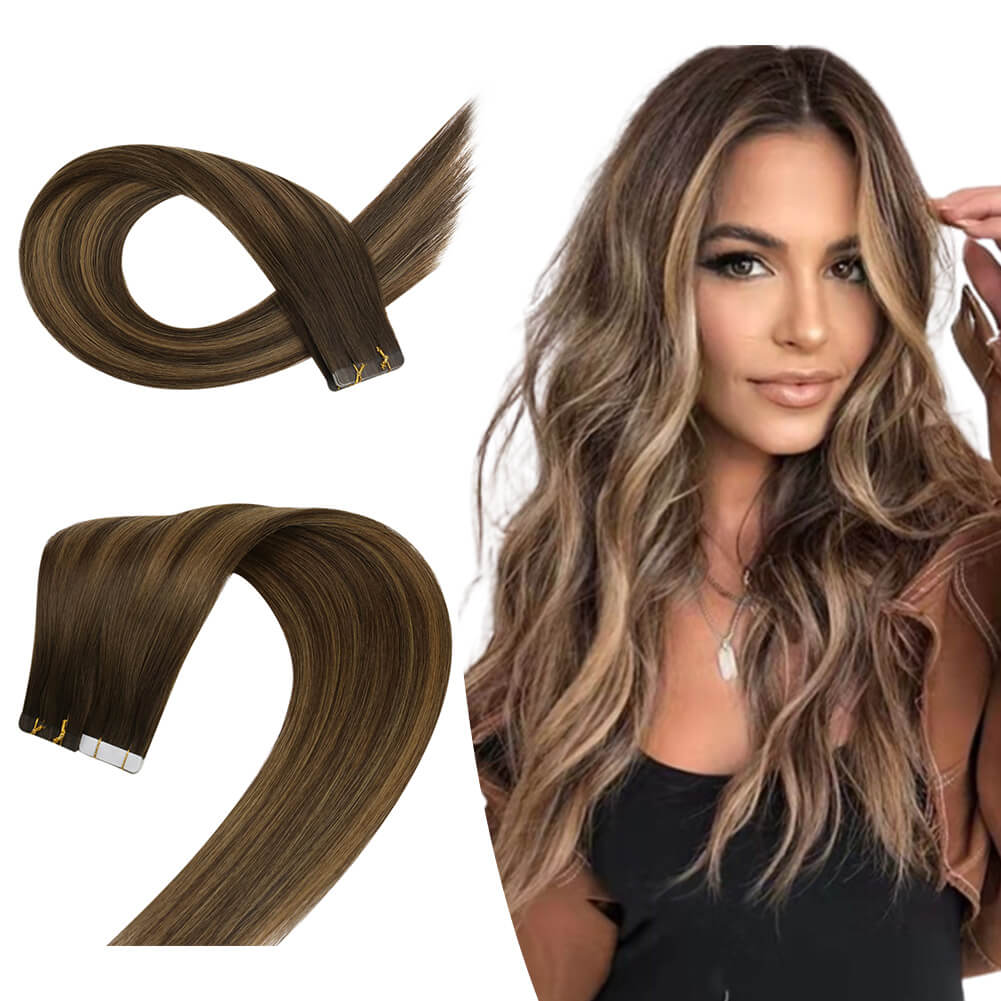 [Virgin+] Brown Balayage Tape in Real Human Virgin Hair Extensions DU