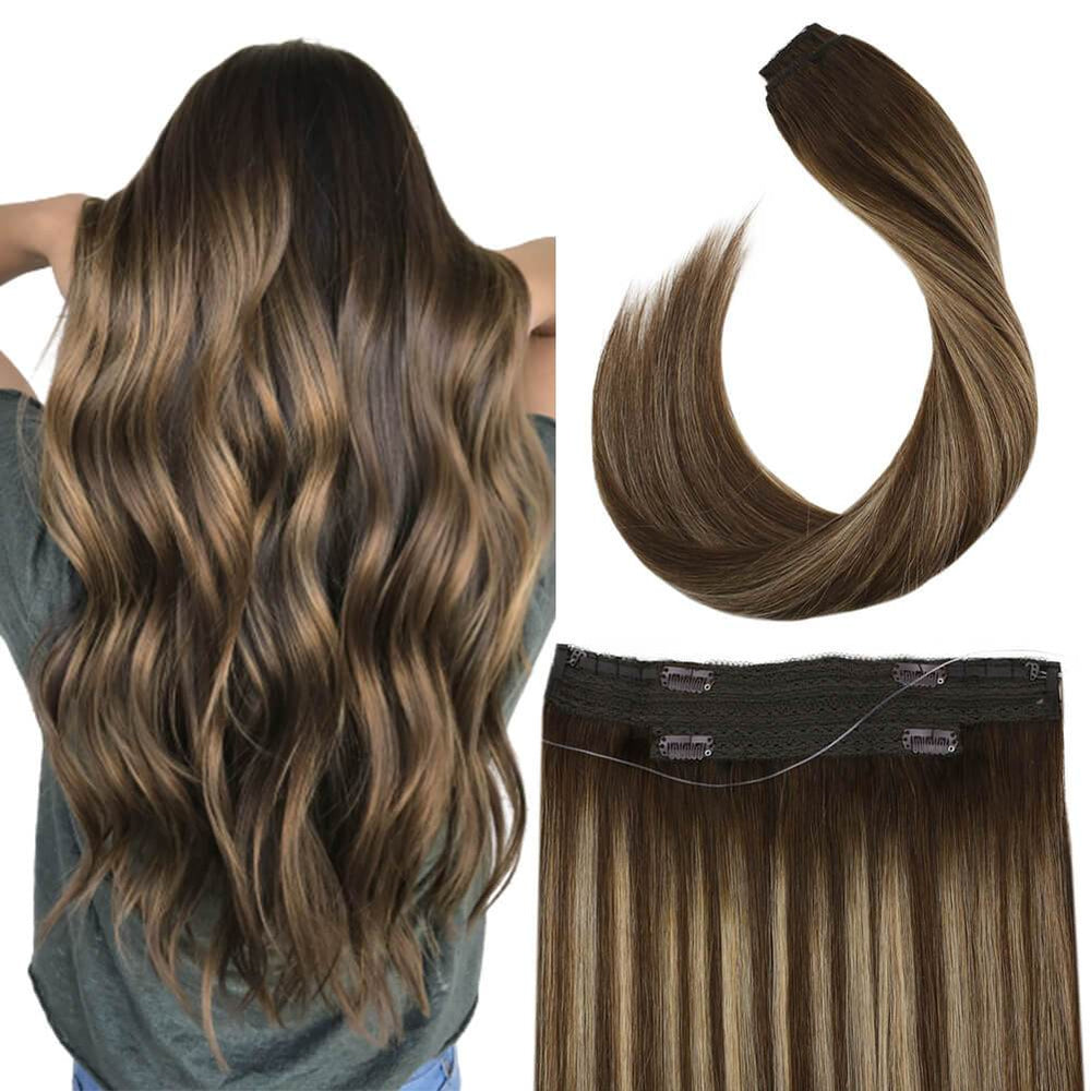 Halo Hair Extensions Flip on Hair Brown with Blonde 4/27/4