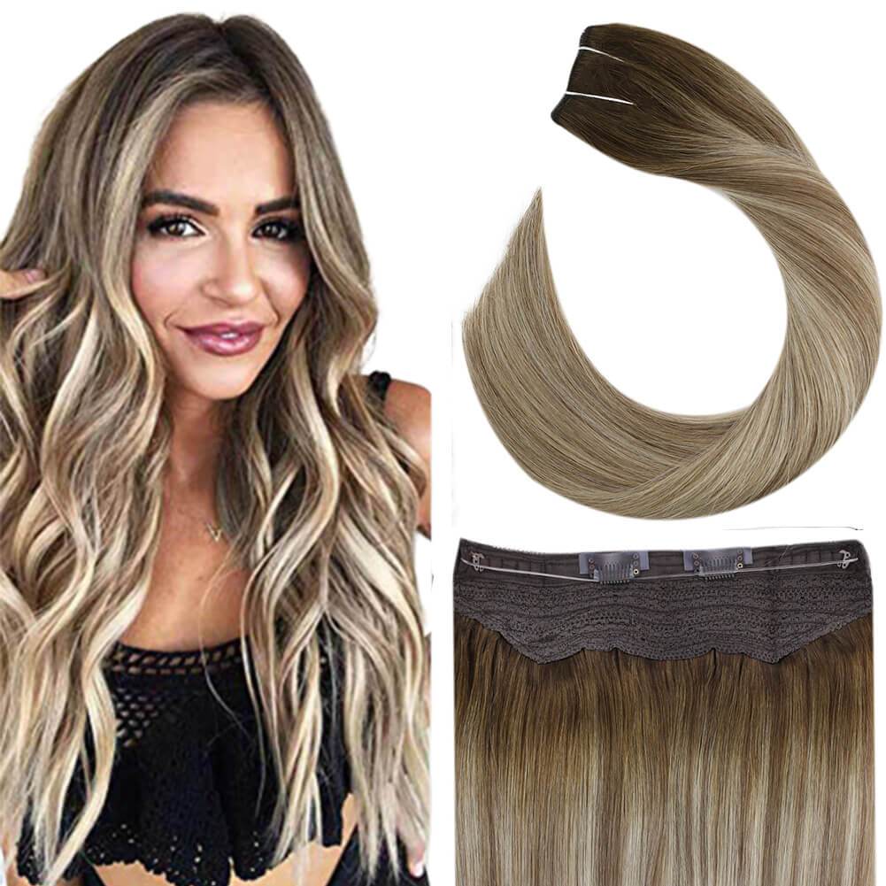 invisible wine halo hair extensions balayage color