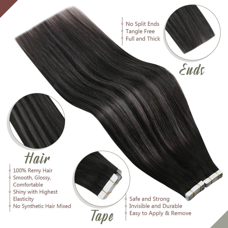 Balayage Tape Hair Extensions Black with Brown and Silver #1b/4/silver-UgeatHair