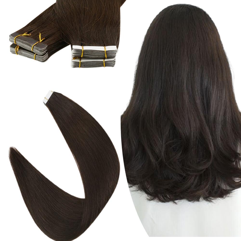 Virgin Tape in Hair Extensions Pure Color Dark Brown for Thickness 2