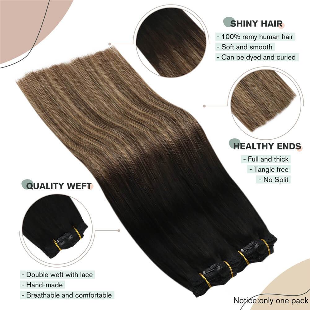 Ombre Hair Extensions Clip in Human Hair Three Tones