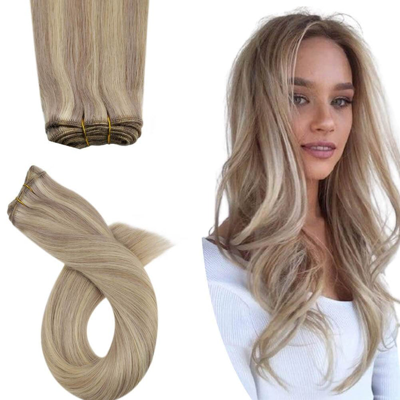 Weft Hair Extensions Sew in Highlighed 100% Human Hair #18/613