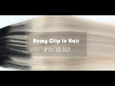 100% Remy Human Hair Clip in Extensions Balayage Color #1B/18/60 Black with Blonde
