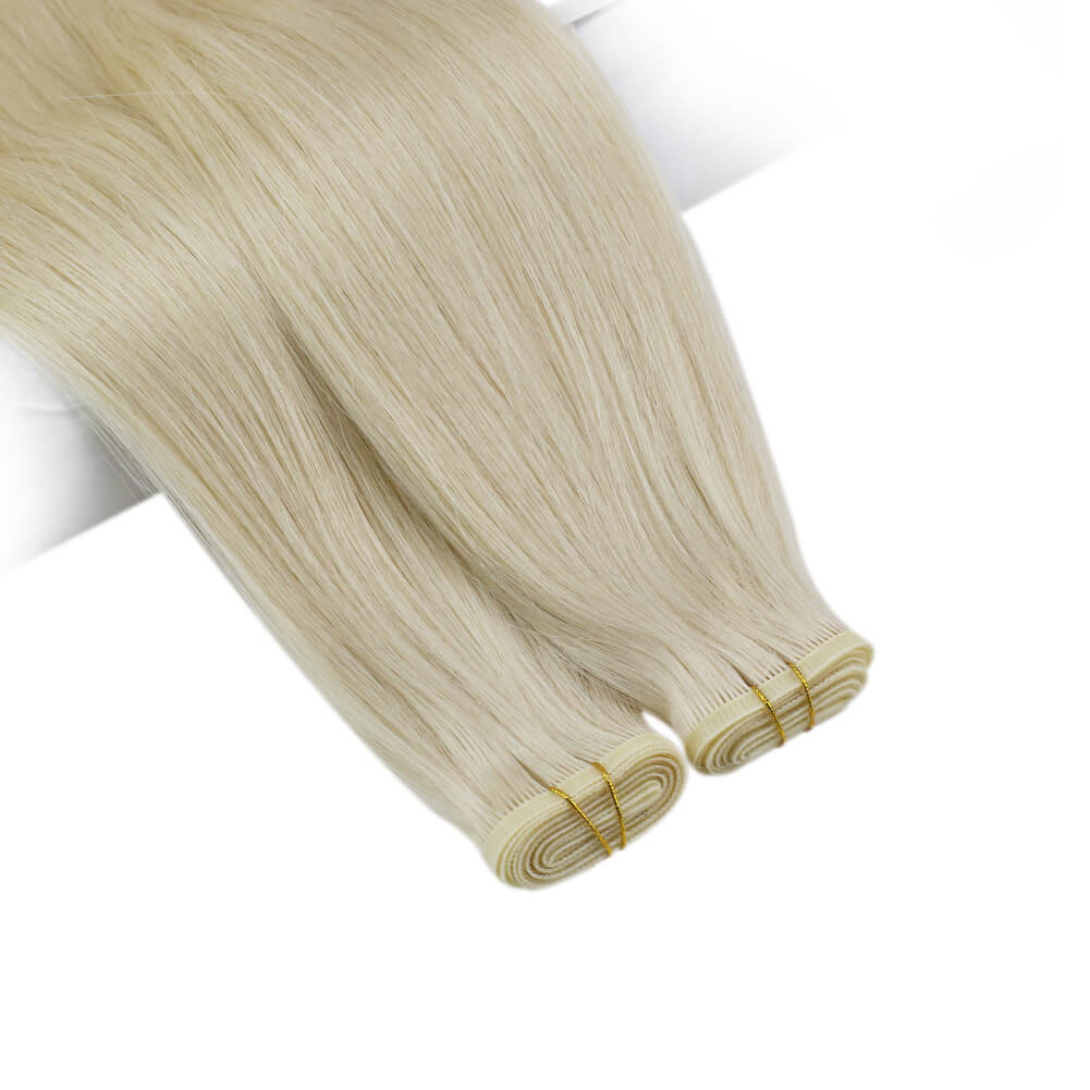 Flat Silk Weft Hair Extensions Color Platinum Blonde #60