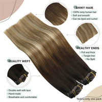 Balayage Brown to #6 with Blonde Hair Extensions 10PCS 120g Hair Extensions Clip in