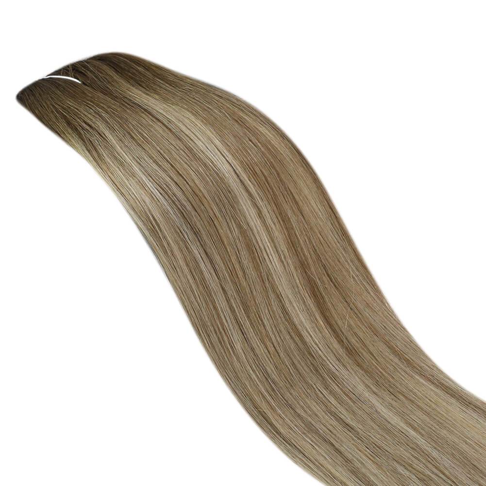 Double Weft Hair Piece Halo Hair Dark Brown to Light Blonde and Light Blonde