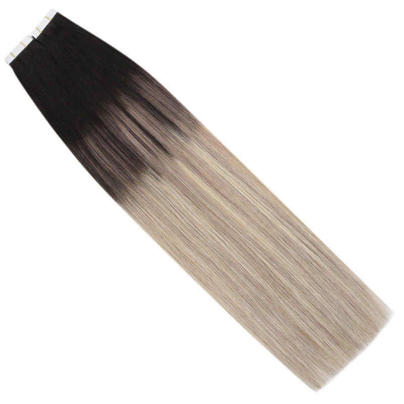 Balayage Color Darkest Brown to Ash Blonde with Platinum Blonde Glue in Human Hair