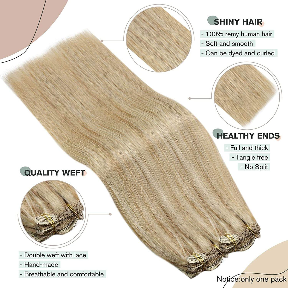 Caramel Blonde Highlighted Blonde Clip Human Hair Extension #27/613