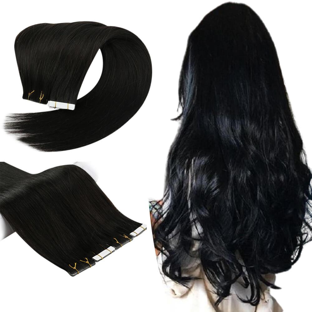 Invisible Seamless Injection Tape Hair Extensions Jet Black 1