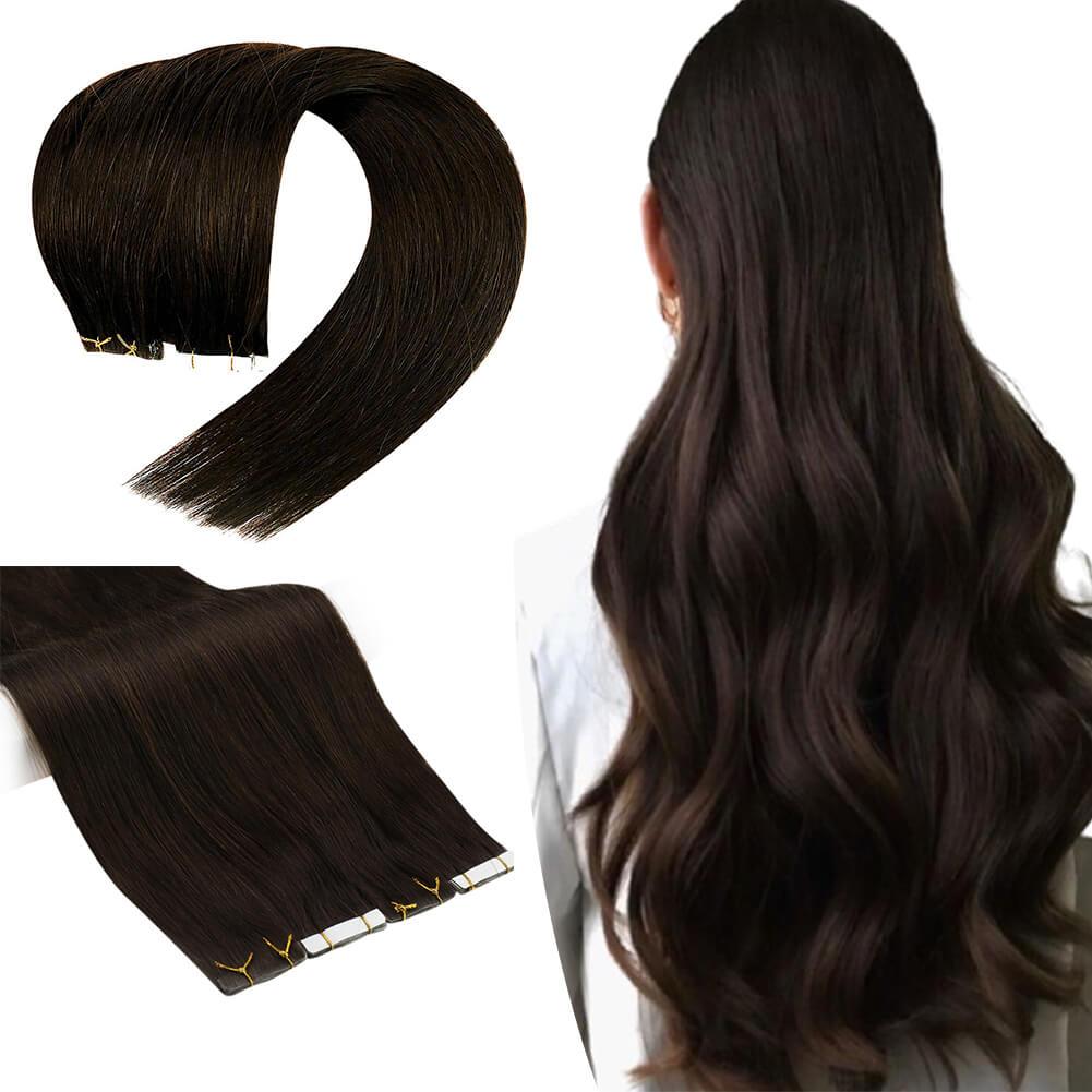 Invisible Seamless Injected Tape in Hair Extensions Darkest Brown #2