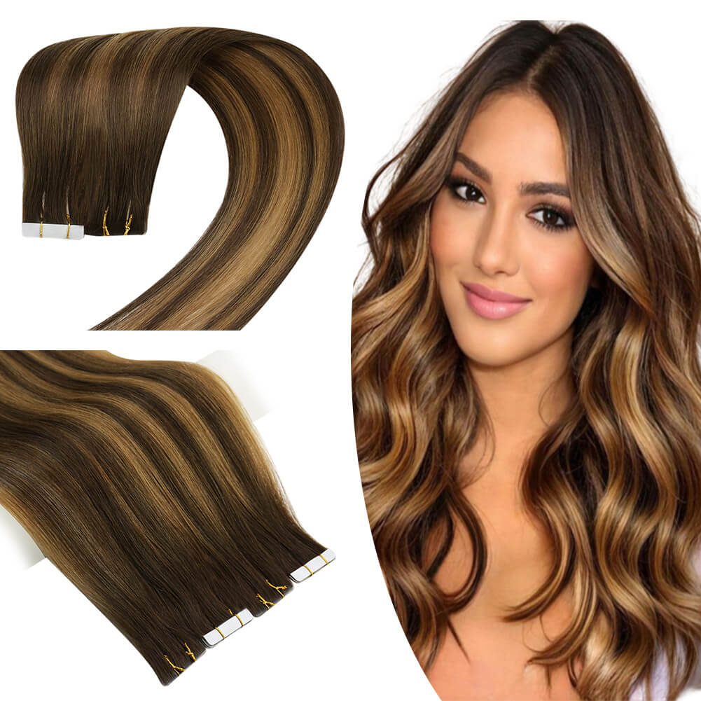 Injection Tape in Hair Extensions Real Human Hair Balayage Color DU