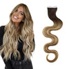 Beach Wave Virgin Seamless Injection Tape in Hair Extensions Balayage Color #3/8/22