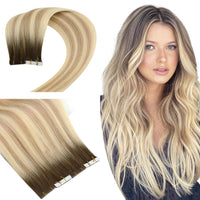 Seamless Inject Tape in Human Hair Brown Mixed With Blonde #2/18/22