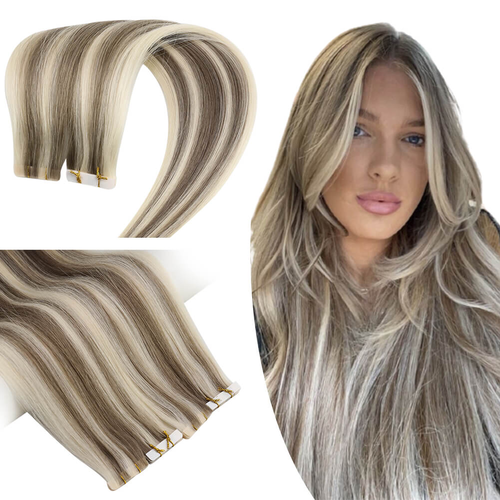 Highlight PU Inject Tape in Extensions Brown With Blonde 8P60