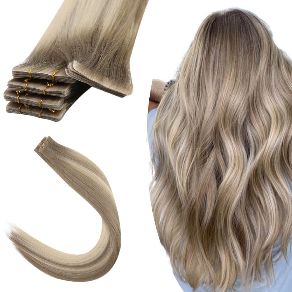 Invisible Injection Tape in Hair Extensions Virgin Human Hair Balayage #8/8/613