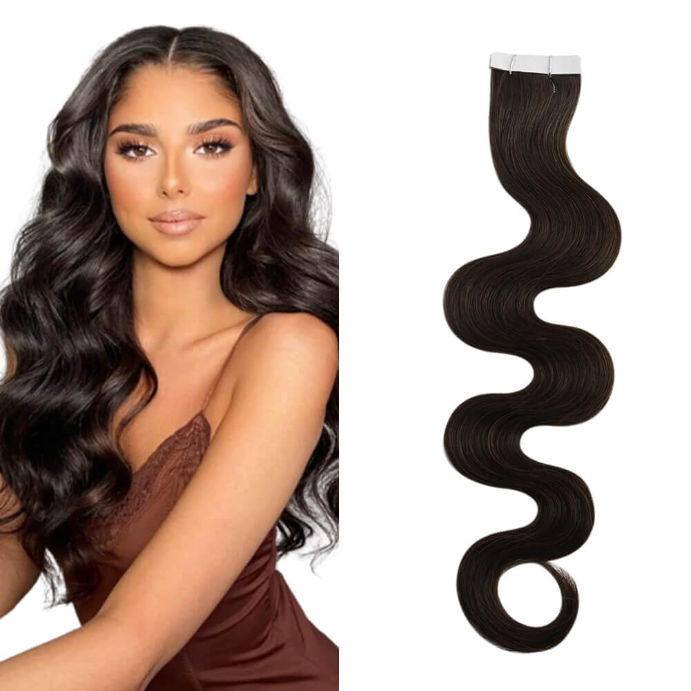 Invisible Tape in Extensions Curly Injecttion Tape in Hair Darkest Brown