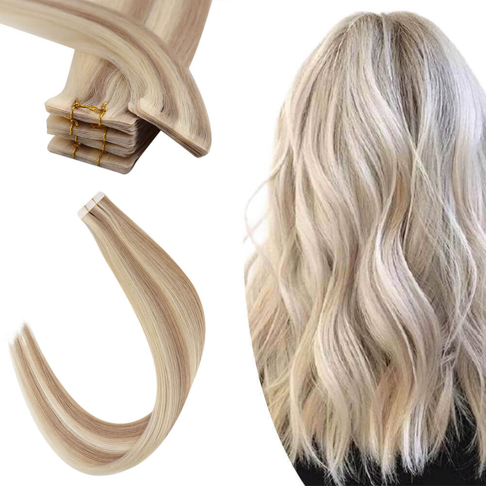 Invisible Seamless PU Injection Tape Hair Extensions Ash Blonde Highlighted P18/613