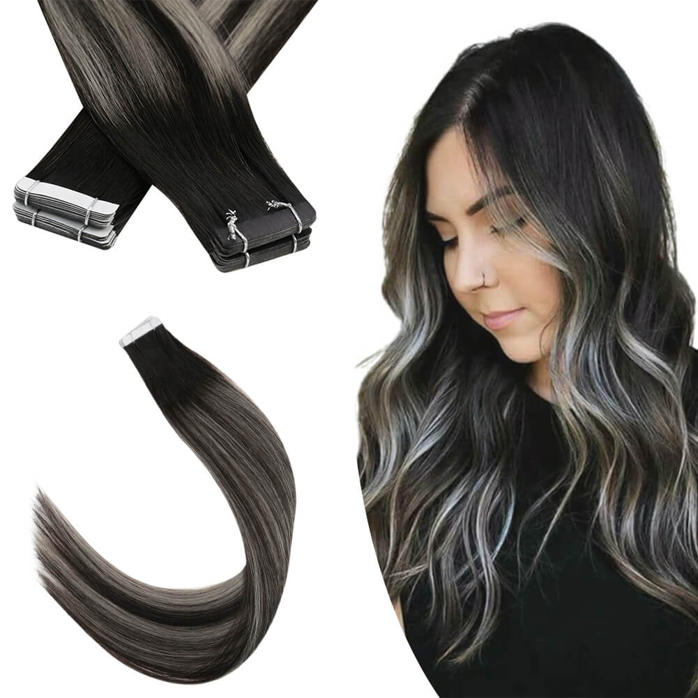 tape in extensions black with grey