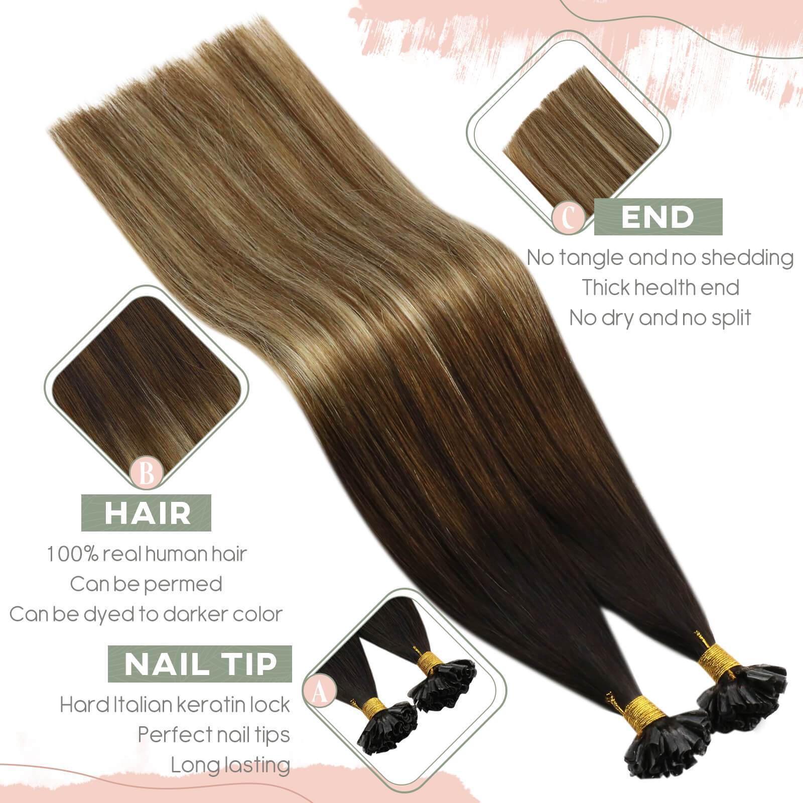 U Tip Hair Extensions Balayage Human Hair 4 Brown to 6 Brown Mixed with 613 Blonde
