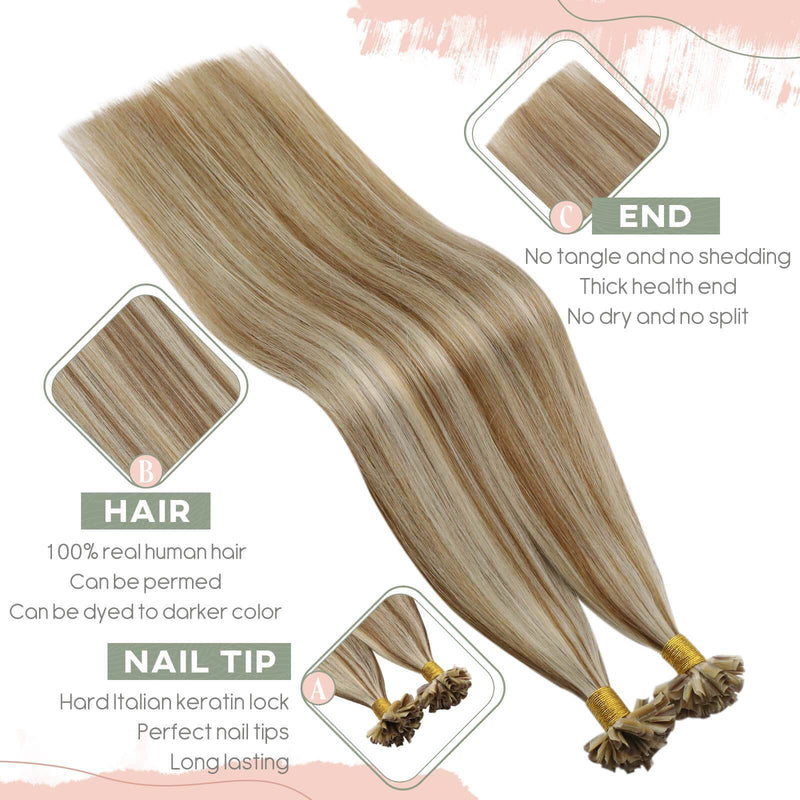 U Tip Remy Hair Extensions 50g 1g/strand Keratin Tip Hair ExtensionsPiano Color Ash Blonde Mixed with Bleach Blonde