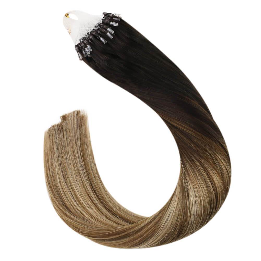 Micro Rings Hair Extensions Remy Human Hair Balayage 2 Brown with Blonde