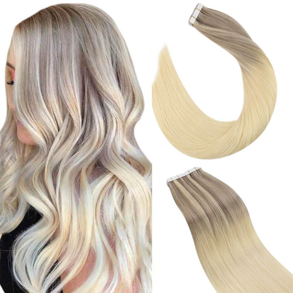 Human Hair Extensions Tape in Blonde Balayage Color #18/22/60 | Ugeat