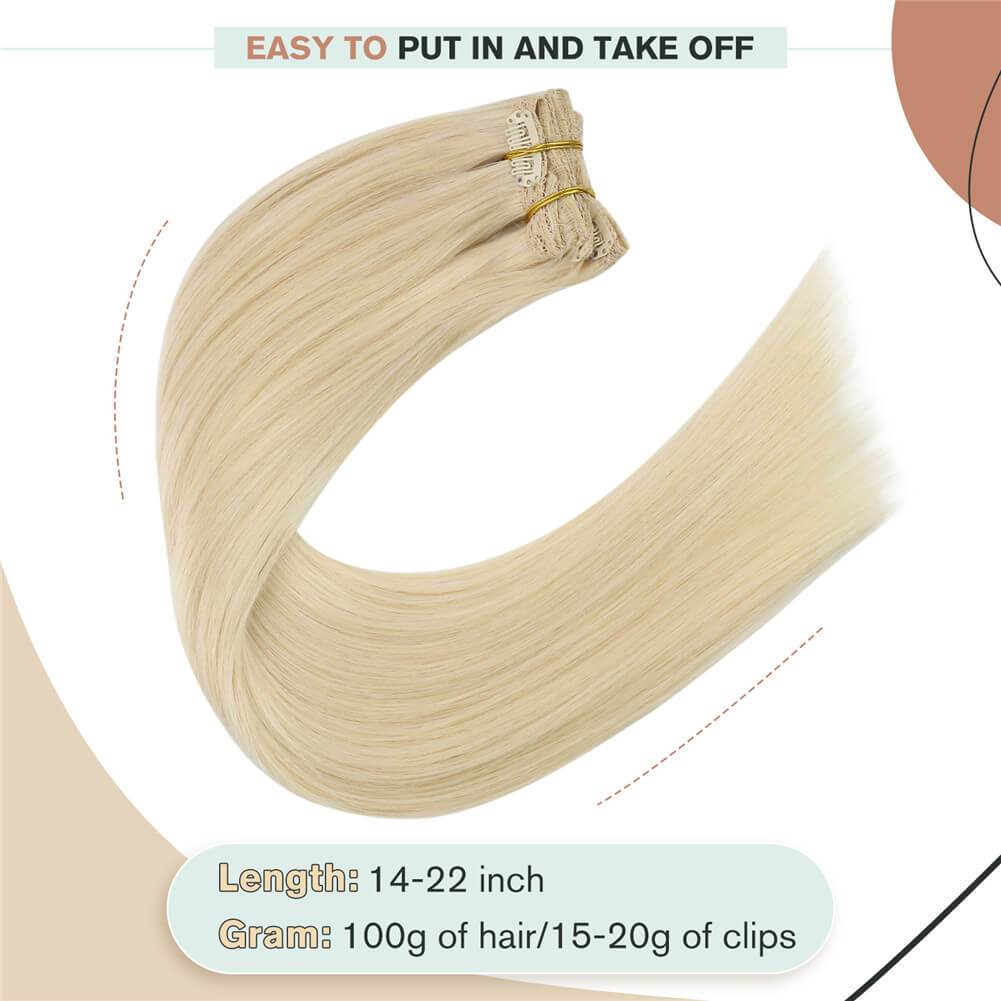 Clip in Hair for Fullness Color Platinum Blonde Extensions #60 ...