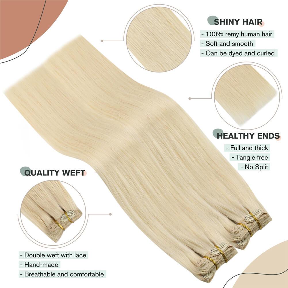 Clip in Hair for Fullness Color Platinum Blonde Extensions #60 ...