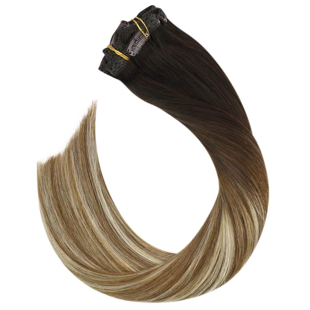 Balayage 4/6/613 Brown with Blonde 18 Inch Clip on Remy Hair Extension for Women