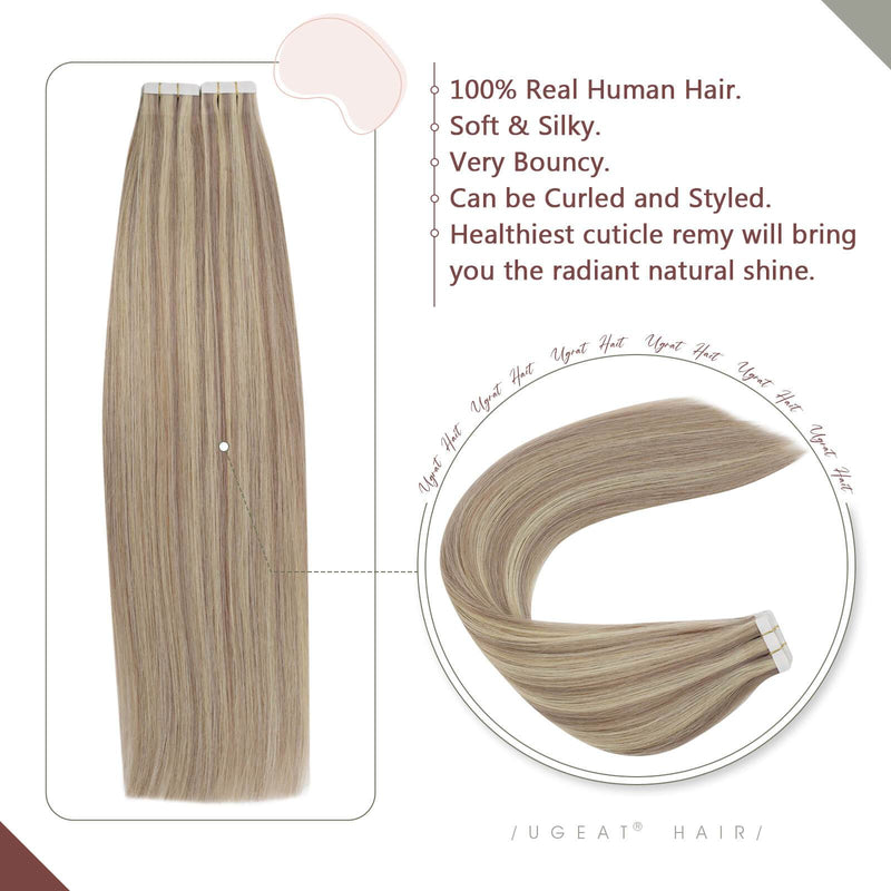 100% Human Hair Extensions Tape in #18/613 hair