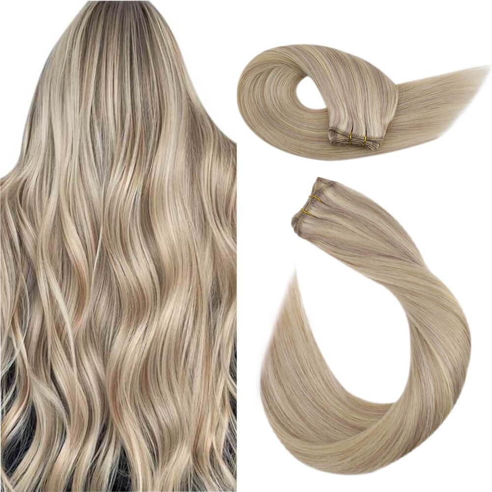 Real Human Hair Bundle 100Gram One Bundle Highlight Pinao Color Ash Brown Mixed with Bleach Blonde Hair Extensions