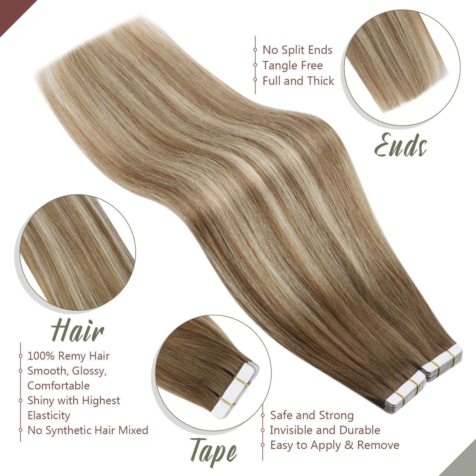 Tape on Hair Extensions Human Hair 20PCS/50g Seamless Remy Hair Tape in Extensions