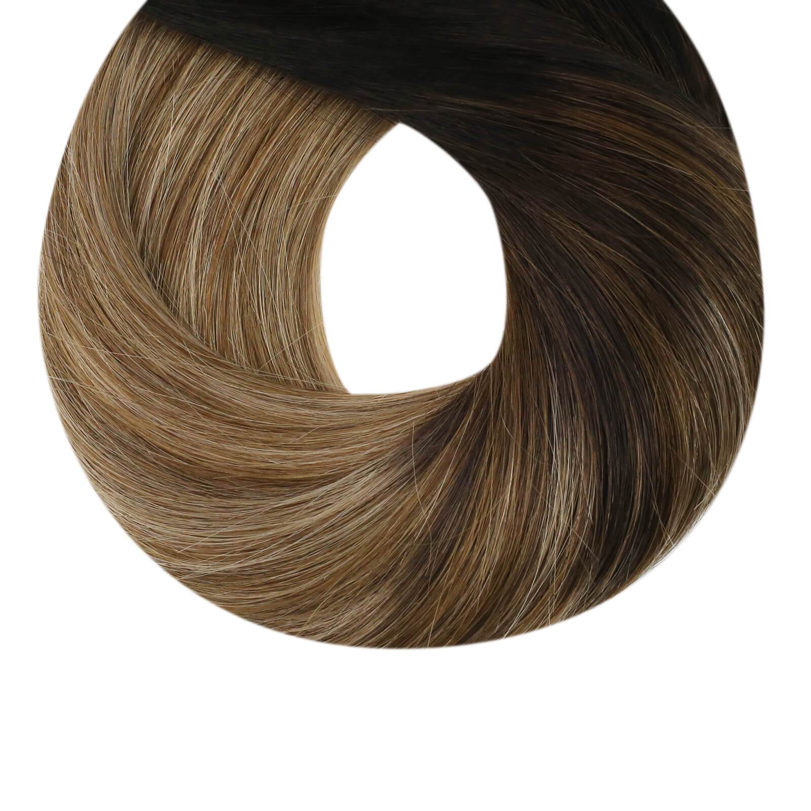 Off Black to Medium Brown with Blonde Straight Hair Extensions Clip Human Hair