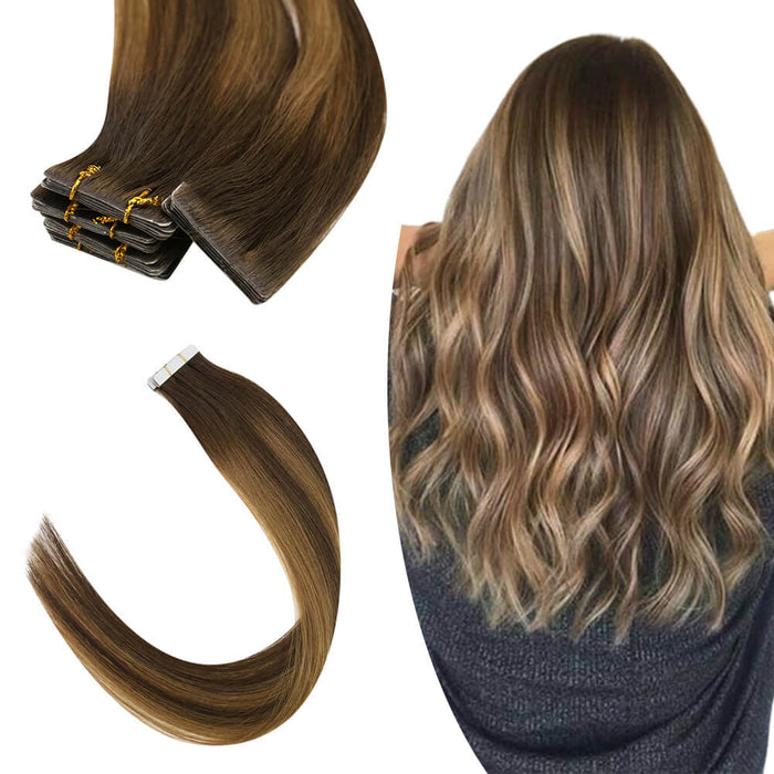 Seamless Injection Tape in Extensions Virgin Human Hair Highlight #DU