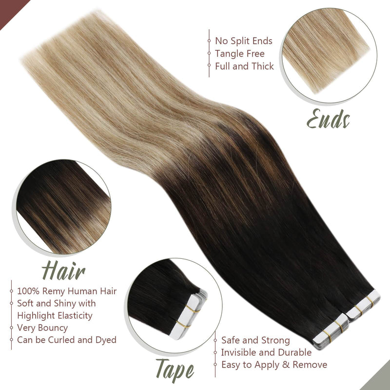 Blonde Balayage Skin Weft Hair Glue in Ombre Hair Extensions 20pcs