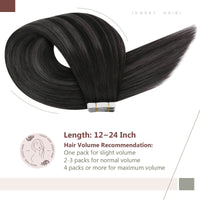 100% Human Hair Extensions Tape in Black with Brown hair