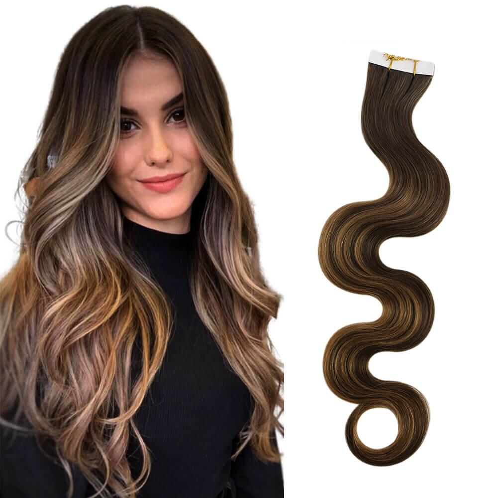 Balayage Body Wave Tape in Virgin Human Hair Extensions 4/27/4