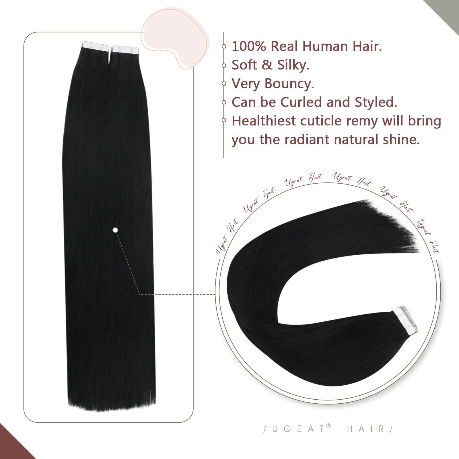 100% Human Hair Extensions Tape in 1 Black