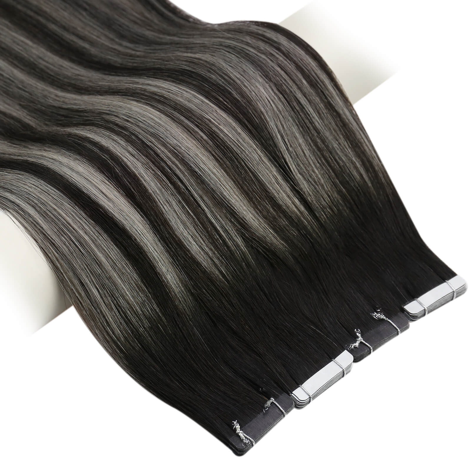 tape in hair extensions #1b/silver/1b